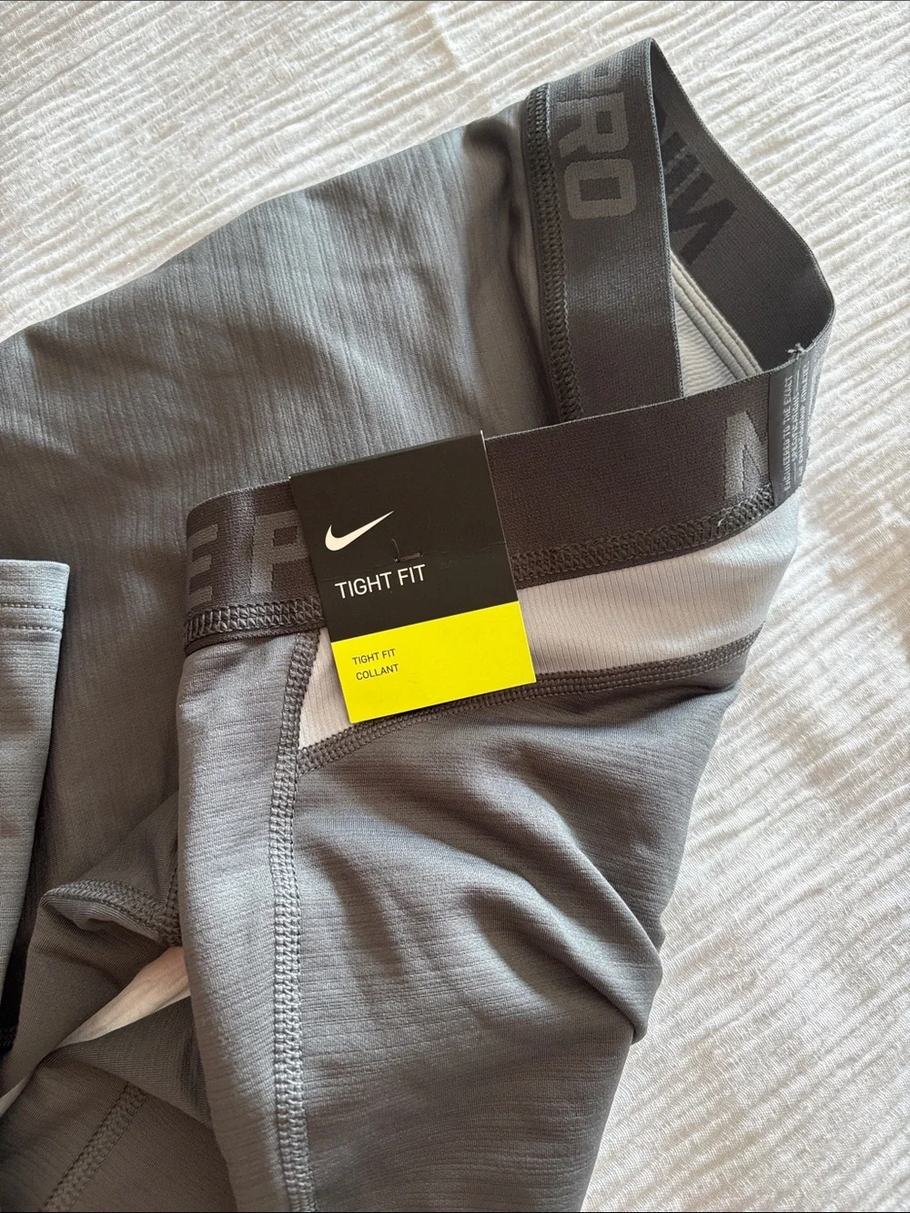 NWT Boy Large Nike Gray Compression Leggings with Light Gray Panels